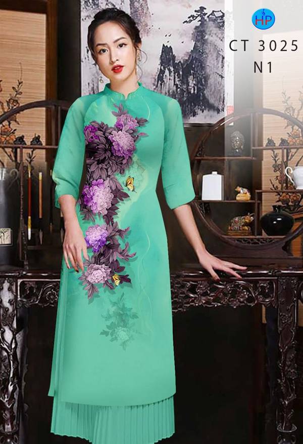 Vải Áo Dài Hoa Cẩm Chướng kiểu mới AD CT3025