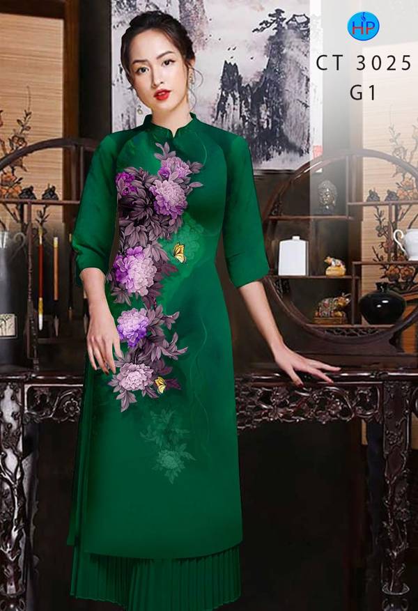 Vải Áo Dài Hoa Cẩm Chướng kiểu mới AD CT3025