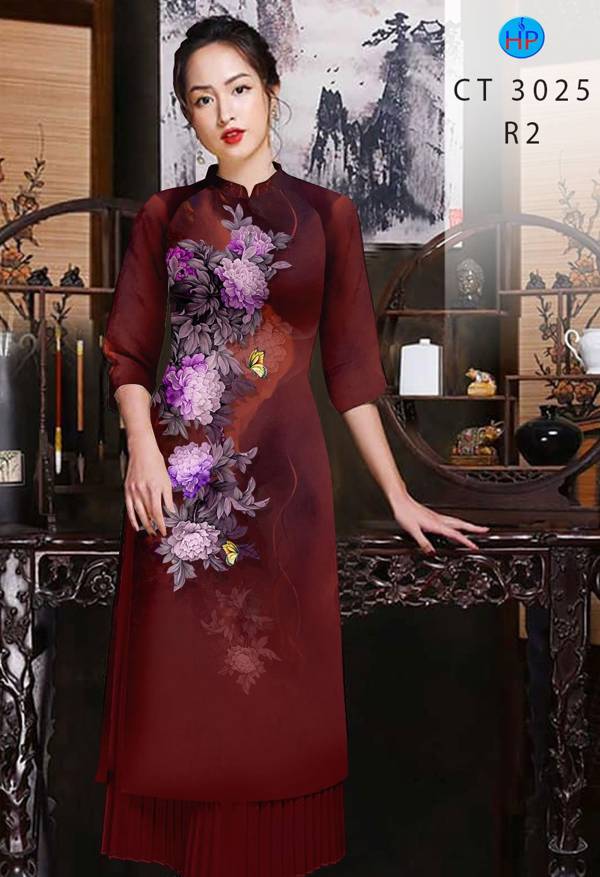 Vải Áo Dài Hoa Cẩm Chướng kiểu mới AD CT3025