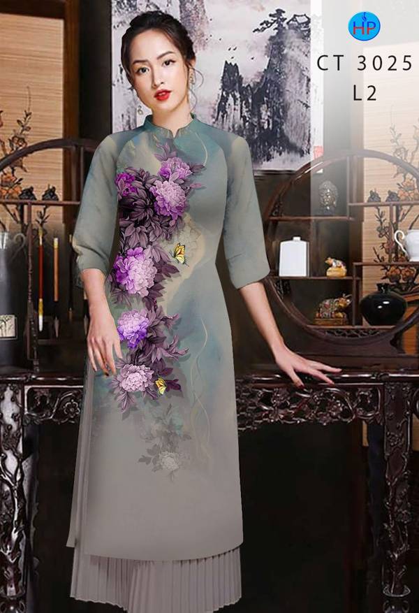 Vải Áo Dài Hoa Cẩm Chướng kiểu mới AD CT3025