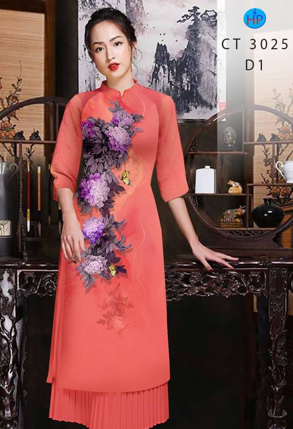 Vải Áo Dài Hoa Cẩm Chướng kiểu mới AD CT3025