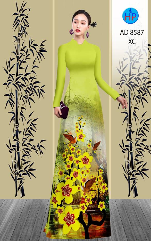 Vải Áo Dài Hoa Mai Vàng thiết kế 2021 AD 8587