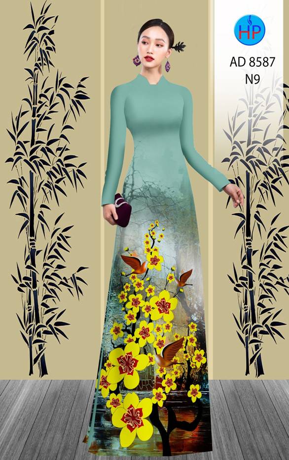 Vải Áo Dài Hoa Mai Vàng thiết kế 2021 AD 8587