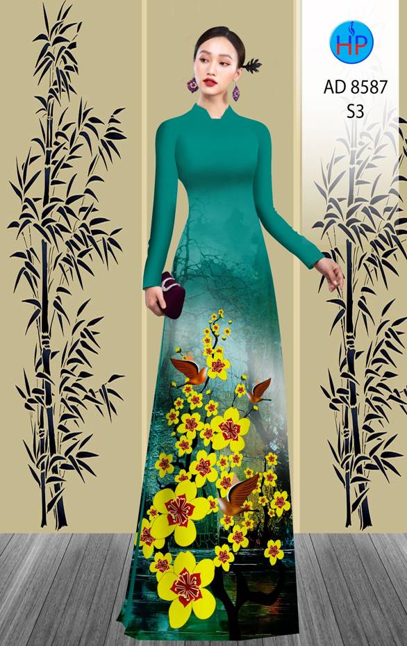 Vải Áo Dài Hoa Mai Vàng thiết kế 2021 AD 8587