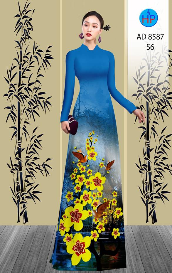 Vải Áo Dài Hoa Mai Vàng thiết kế 2021 AD 8587