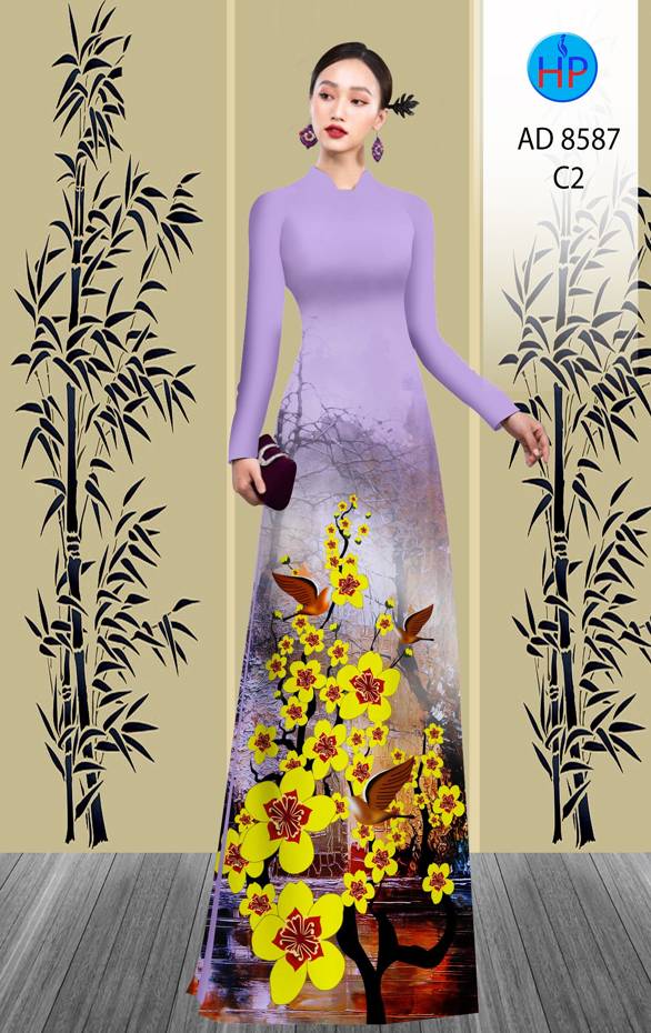 Vải Áo Dài Hoa Mai Vàng thiết kế 2021 AD 8587