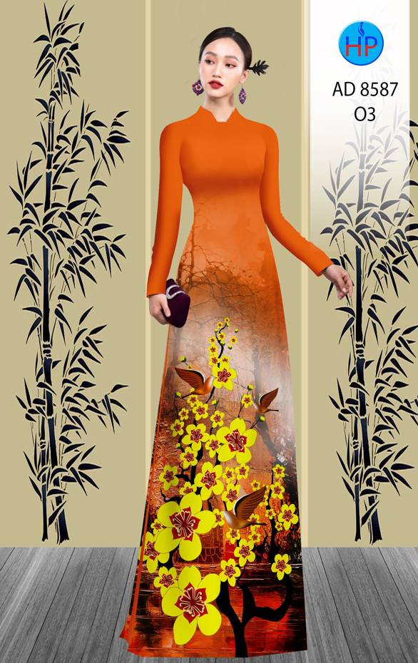 Vải Áo Dài Hoa Mai Vàng thiết kế 2021 AD 8587