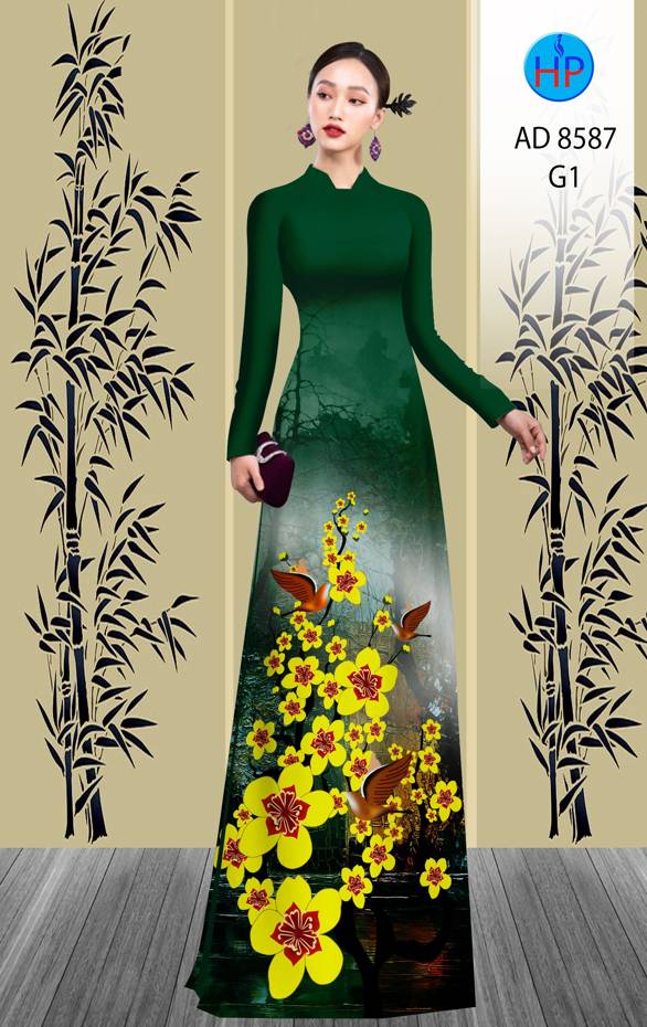 Vải Áo Dài Hoa Mai Vàng thiết kế 2021 AD 8587