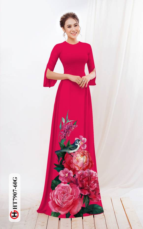 Vải Áo Dài Hoa Hồng thiết kế 2021 AD HT7907