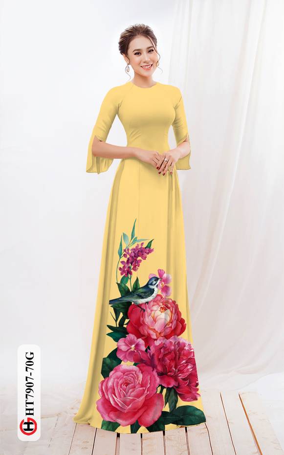 Vải Áo Dài Hoa Hồng thiết kế 2021 AD HT7907