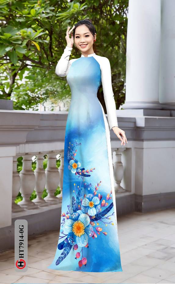 Vải Áo Dài Hoa In 3D thiết kế 2021 AD HT7914