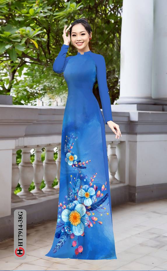 Vải Áo Dài Hoa In 3D thiết kế 2021 AD HT7914