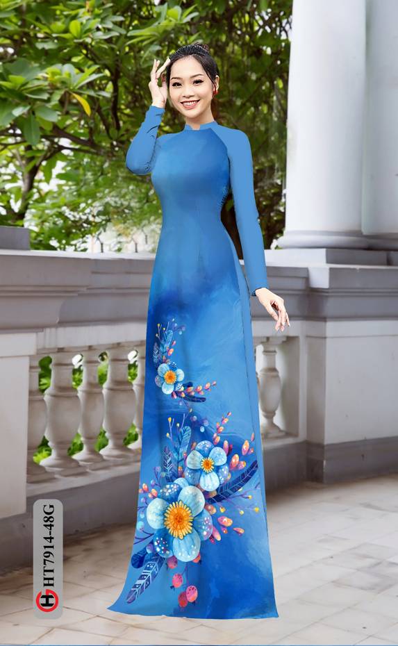 Vải Áo Dài Hoa In 3D thiết kế 2021 AD HT7914