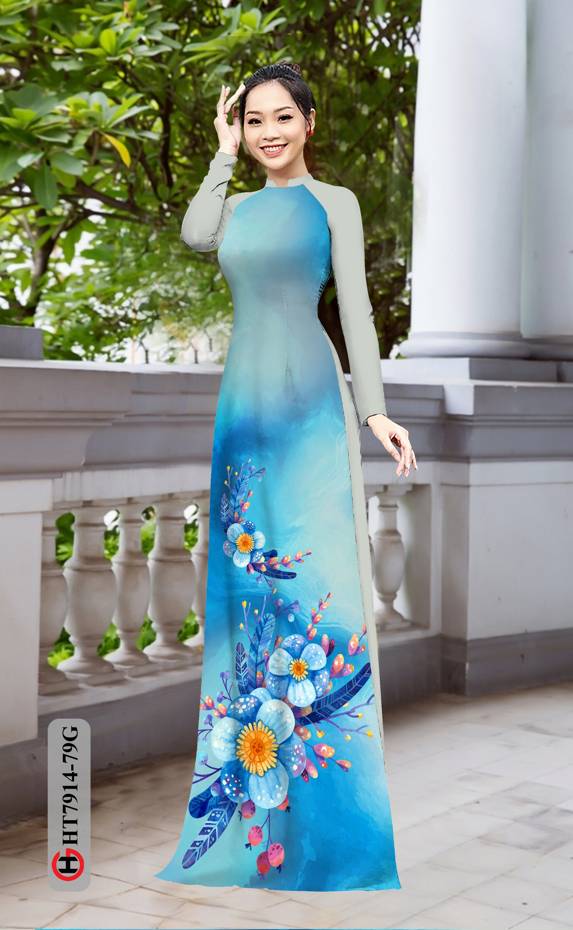 Vải Áo Dài Hoa In 3D thiết kế 2021 AD HT7914