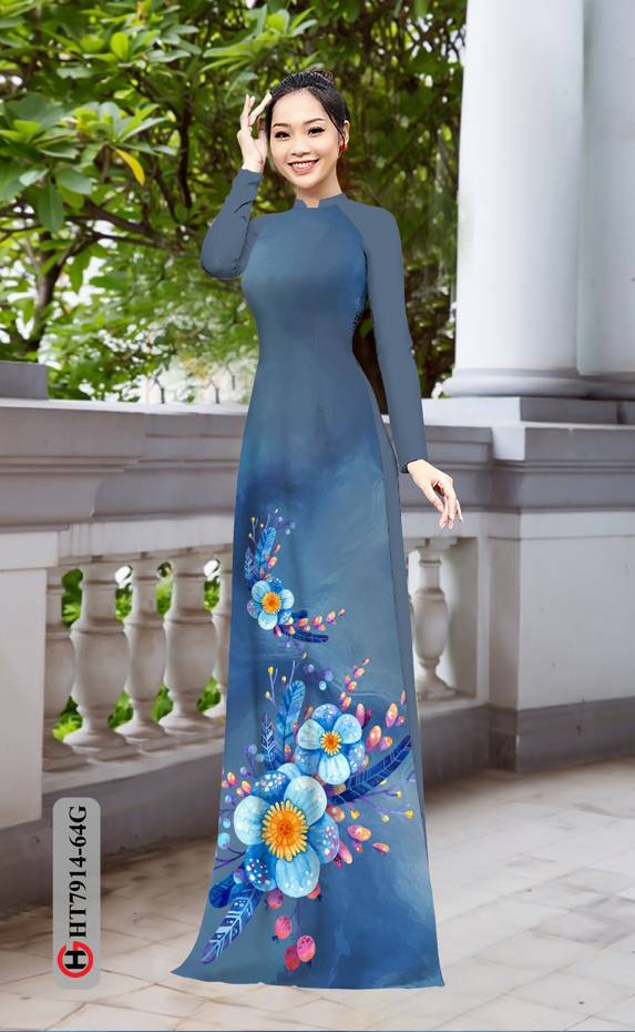 Vải Áo Dài Hoa In 3D thiết kế 2021 AD HT7914