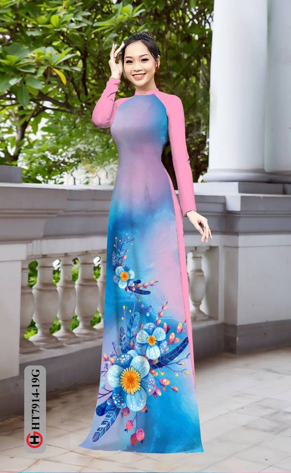 Vải Áo Dài Hoa In 3D thiết kế 2021 AD HT7914