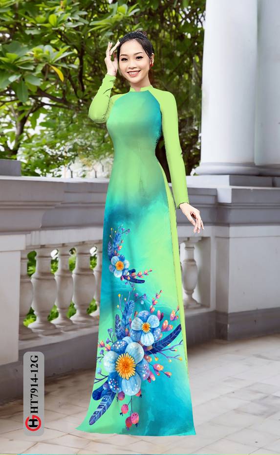 Vải Áo Dài Hoa In 3D thiết kế 2021 AD HT7914