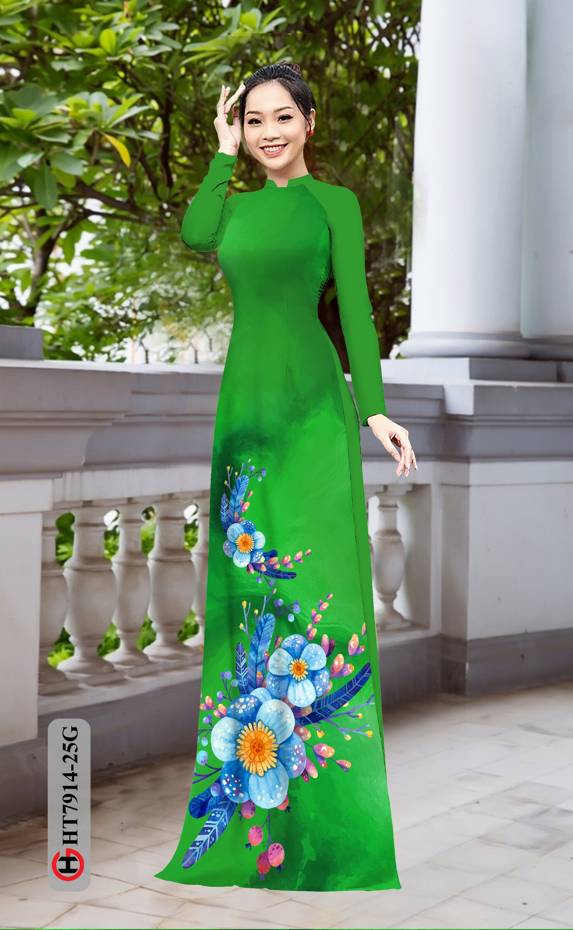 Vải Áo Dài Hoa In 3D thiết kế 2021 AD HT7914