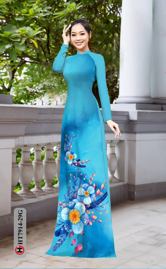 Vải Áo Dài Hoa In 3D thiết kế 2021 AD HT7914