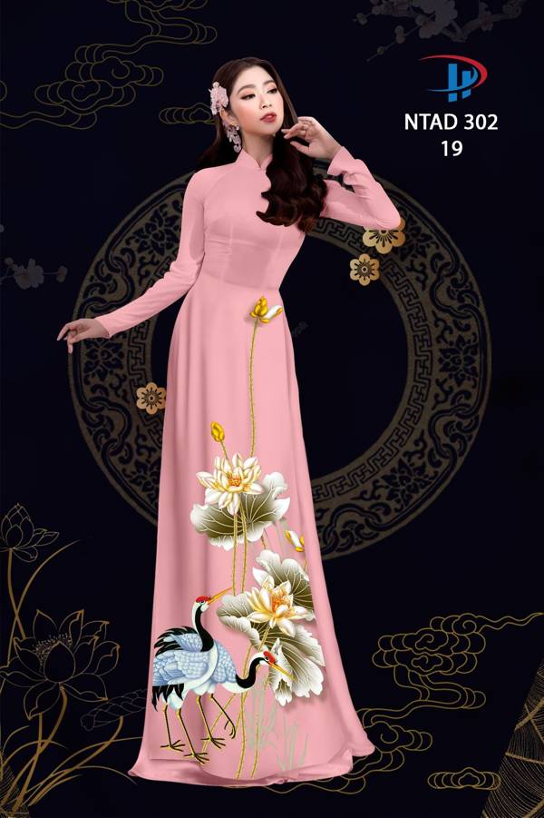 Vải Áo Dài Sen Và Hạc thiết kế 2021 AD NTAD302