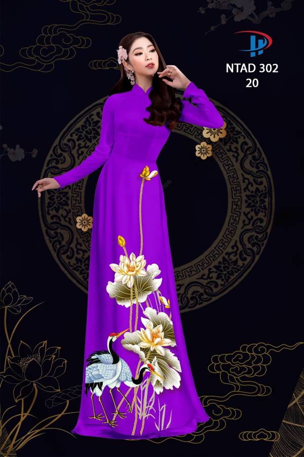 Vải Áo Dài Sen Và Hạc thiết kế 2021 AD NTAD302