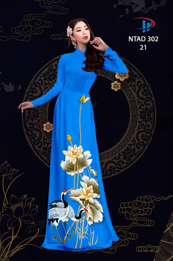 Vải Áo Dài Sen Và Hạc thiết kế 2021 AD NTAD302