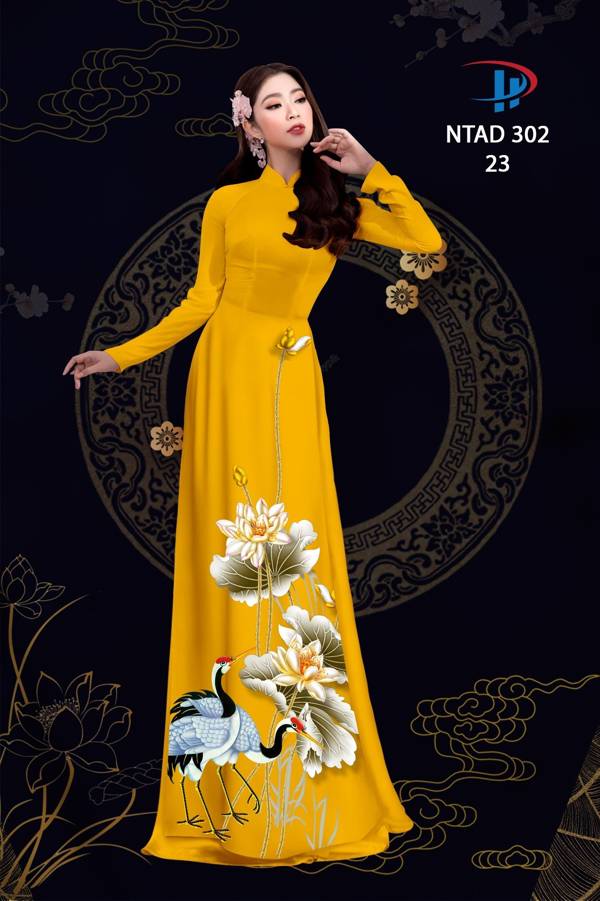Vải Áo Dài Sen Và Hạc thiết kế 2021 AD NTAD302