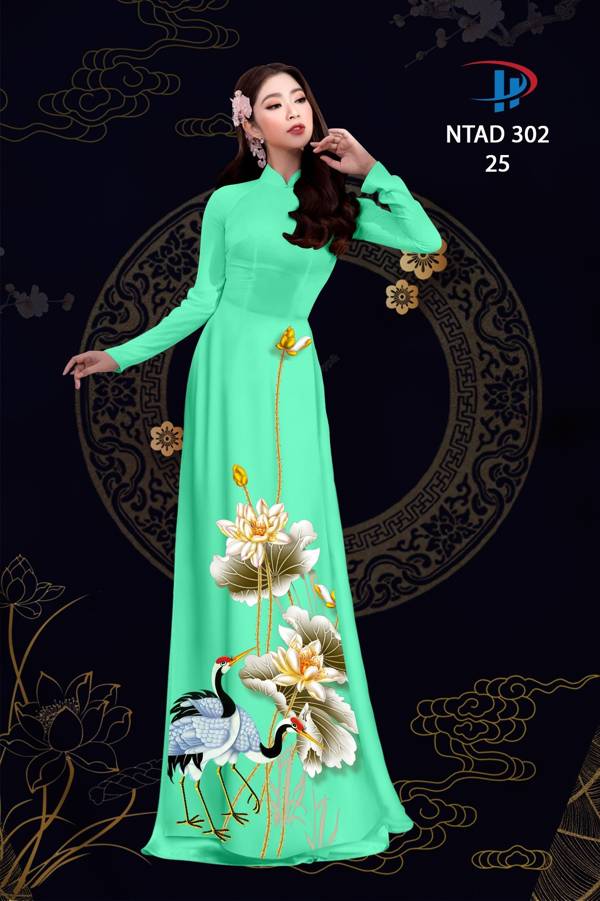 Vải Áo Dài Sen Và Hạc thiết kế 2021 AD NTAD302