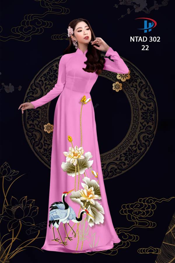 Vải Áo Dài Sen Và Hạc thiết kế 2021 AD NTAD302