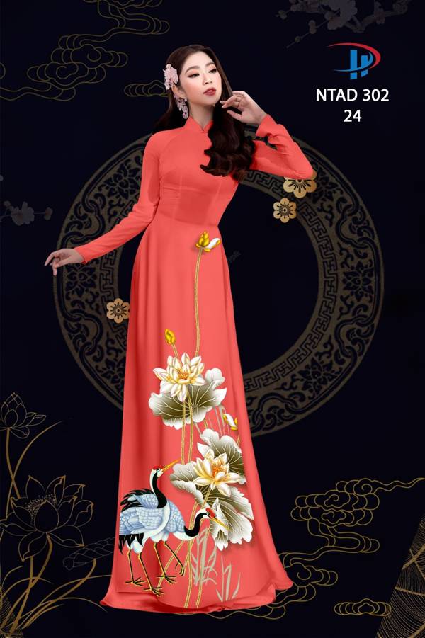Vải Áo Dài Sen Và Hạc thiết kế 2021 AD NTAD302
