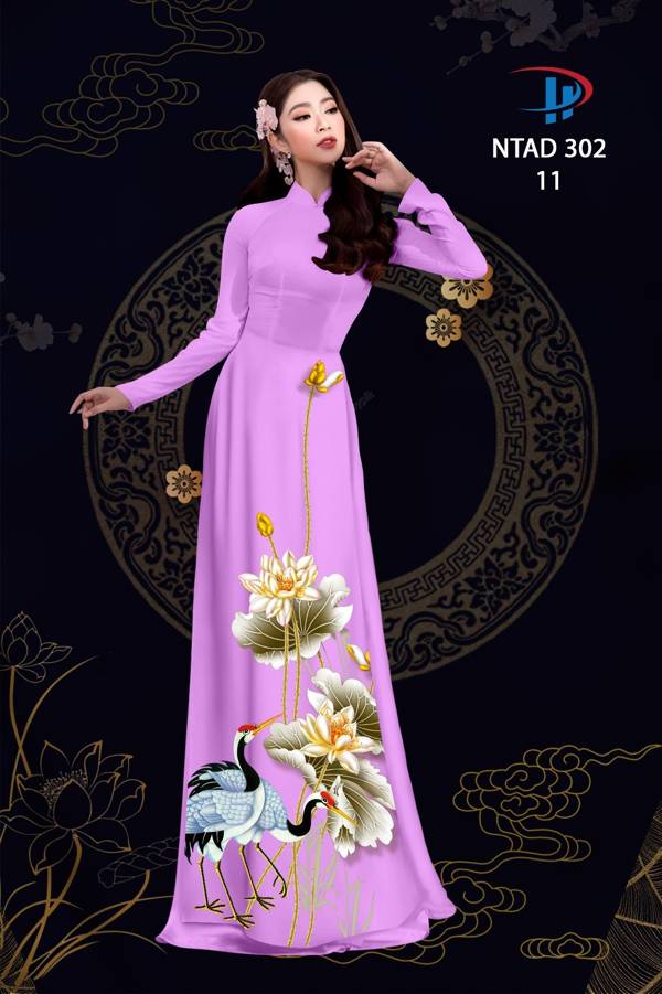 Vải Áo Dài Sen Và Hạc thiết kế 2021 AD NTAD302