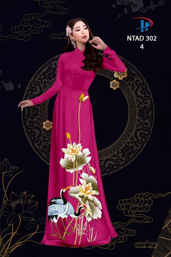 Vải Áo Dài Sen Và Hạc thiết kế 2021 AD NTAD302