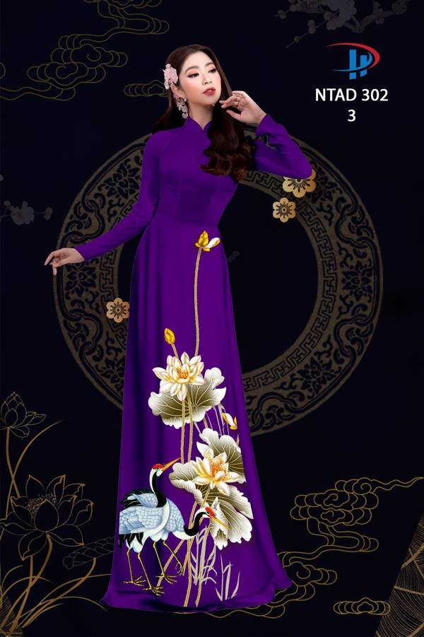 Vải Áo Dài Sen Và Hạc thiết kế 2021 AD NTAD302