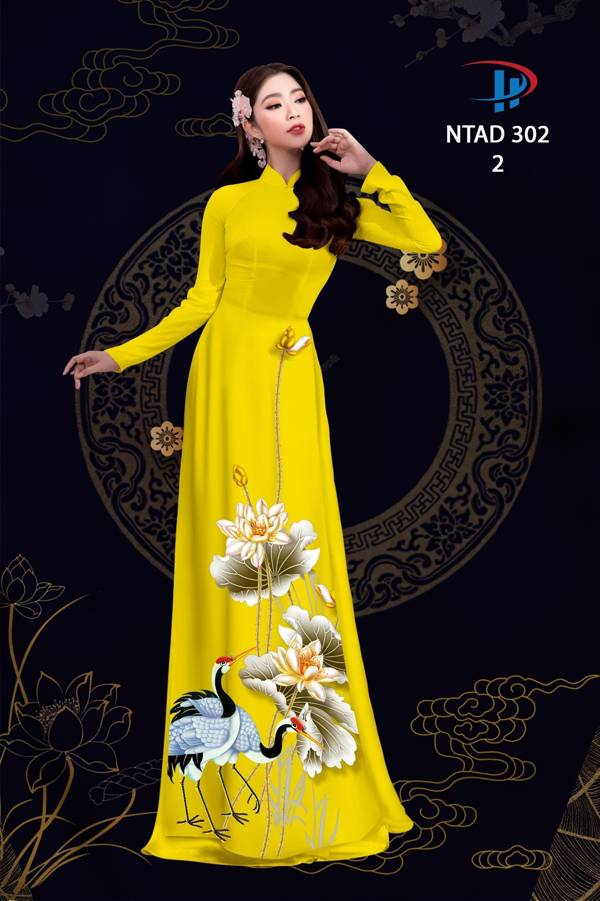 Vải Áo Dài Sen Và Hạc thiết kế 2021 AD NTAD302