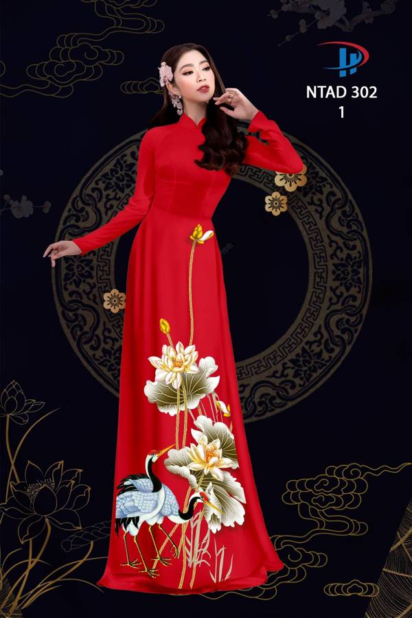 Vải Áo Dài Sen Và Hạc thiết kế 2021 AD NTAD302