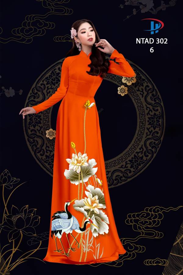 Vải Áo Dài Sen Và Hạc thiết kế 2021 AD NTAD302