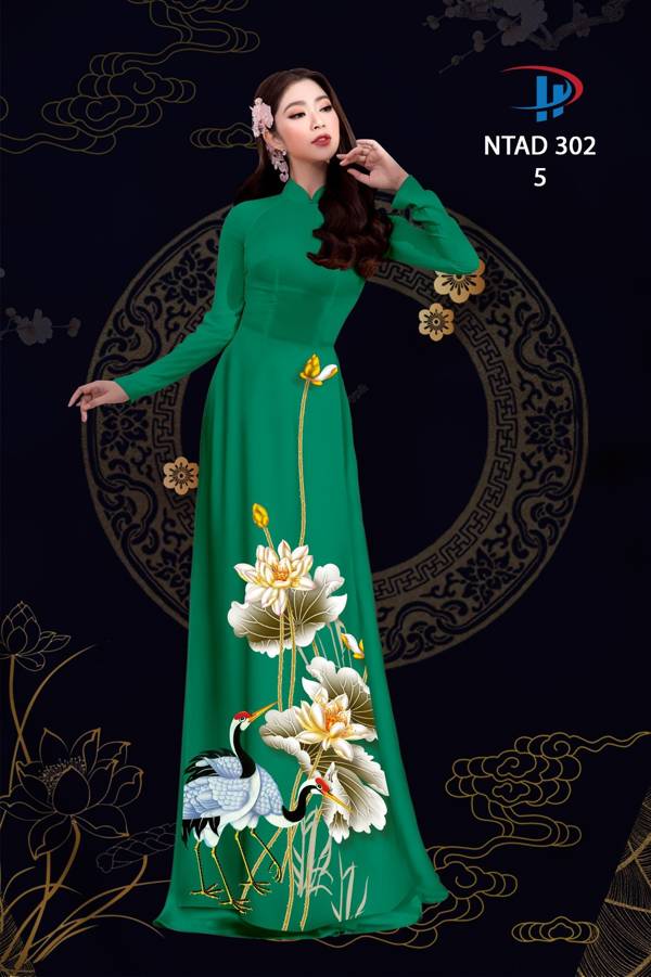 Vải Áo Dài Sen Và Hạc thiết kế 2021 AD NTAD302