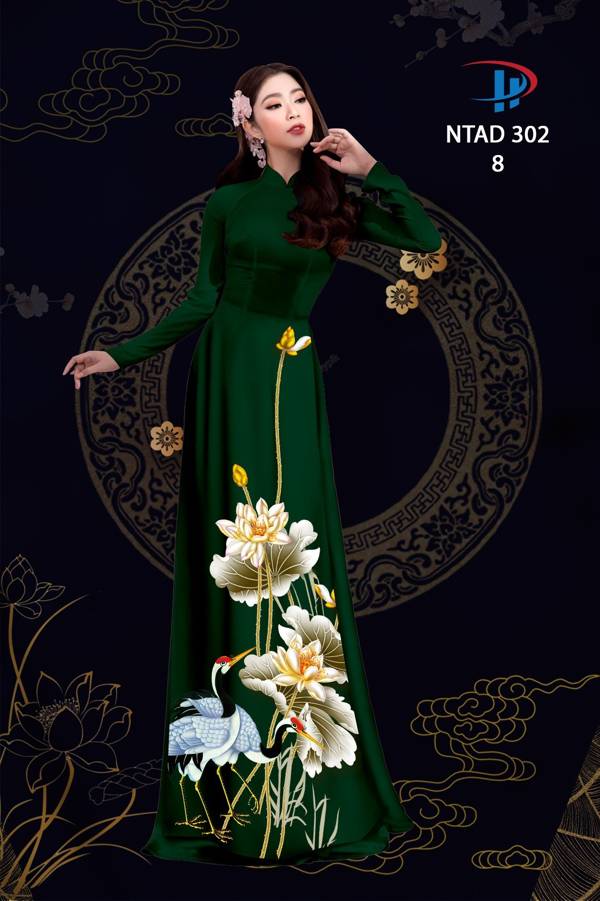 Vải Áo Dài Sen Và Hạc thiết kế 2021 AD NTAD302