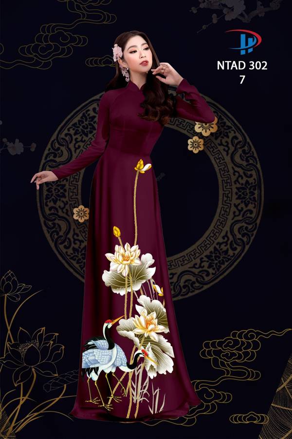 Vải Áo Dài Sen Và Hạc thiết kế 2021 AD NTAD302