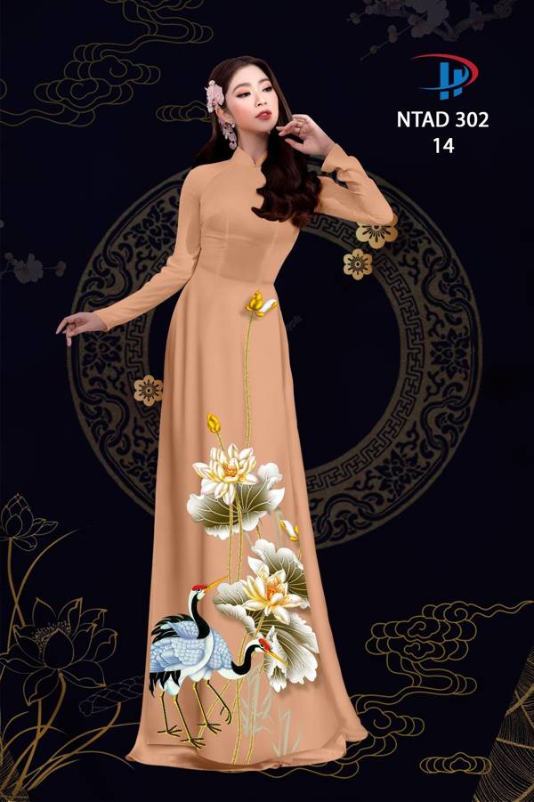 Vải Áo Dài Sen Và Hạc thiết kế 2021 AD NTAD302