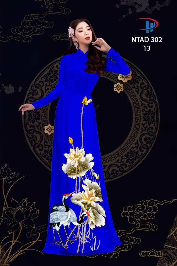 Vải Áo Dài Sen Và Hạc thiết kế 2021 AD NTAD302
