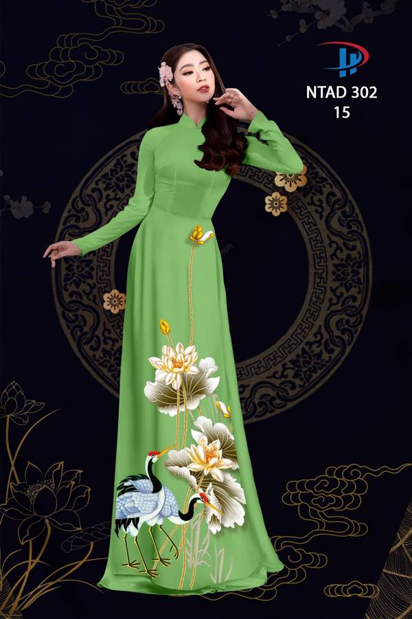 Vải Áo Dài Sen Và Hạc thiết kế 2021 AD NTAD302