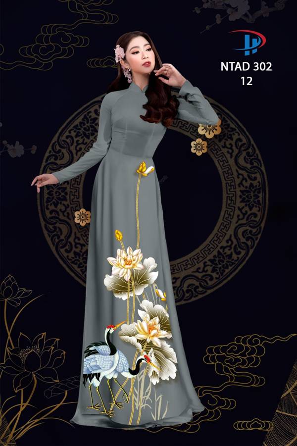 Vải Áo Dài Sen Và Hạc thiết kế 2021 AD NTAD302