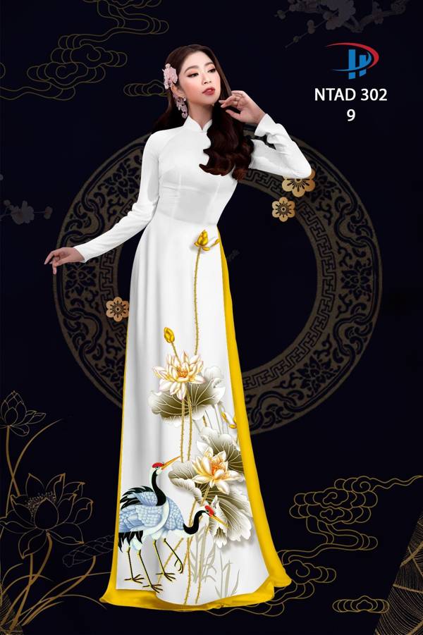 Vải Áo Dài Sen Và Hạc thiết kế 2021 AD NTAD302
