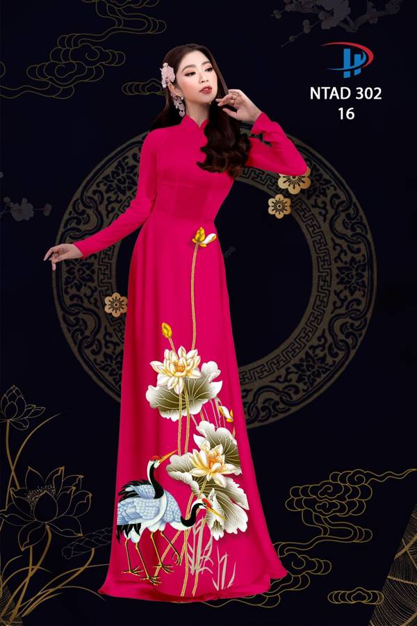 Vải Áo Dài Sen Và Hạc thiết kế 2021 AD NTAD302