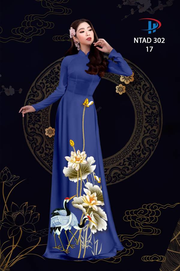 Vải Áo Dài Sen Và Hạc thiết kế 2021 AD NTAD302