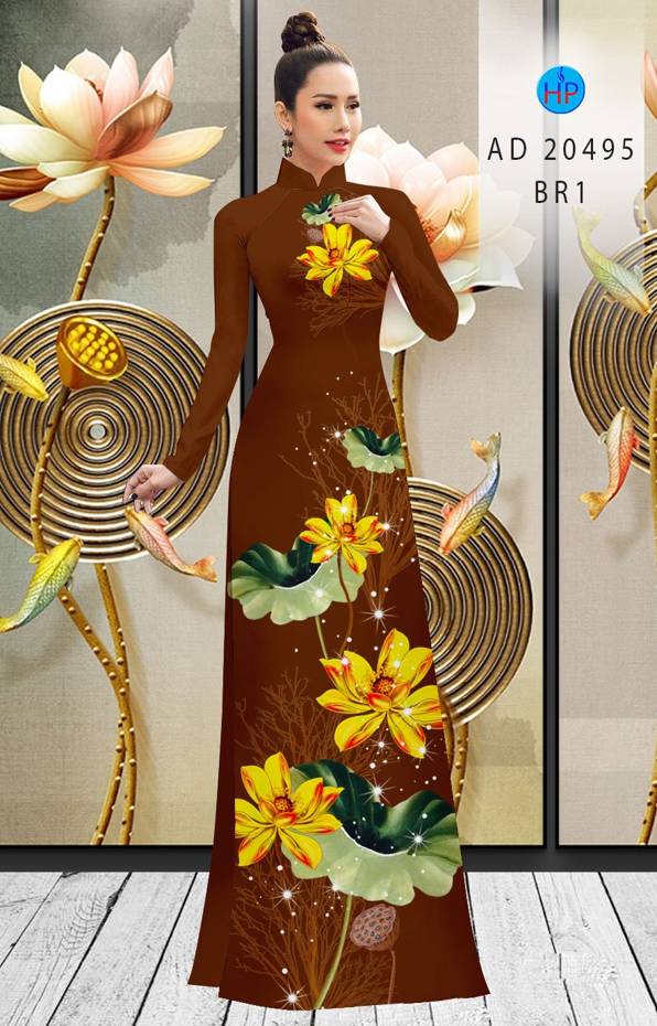 Vải Áo Dài Hoa Sen Vàng kiểu mới AD 20495 43 Vải Áo Dài Hoa Sen Vàng kiểu mới AD 20495
