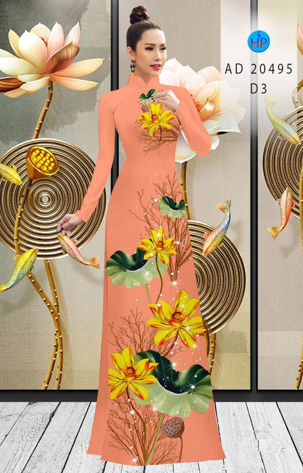 Vải Áo Dài Hoa Sen Vàng kiểu mới AD 20495 44 Vải Áo Dài Hoa Sen Vàng kiểu mới AD 20495