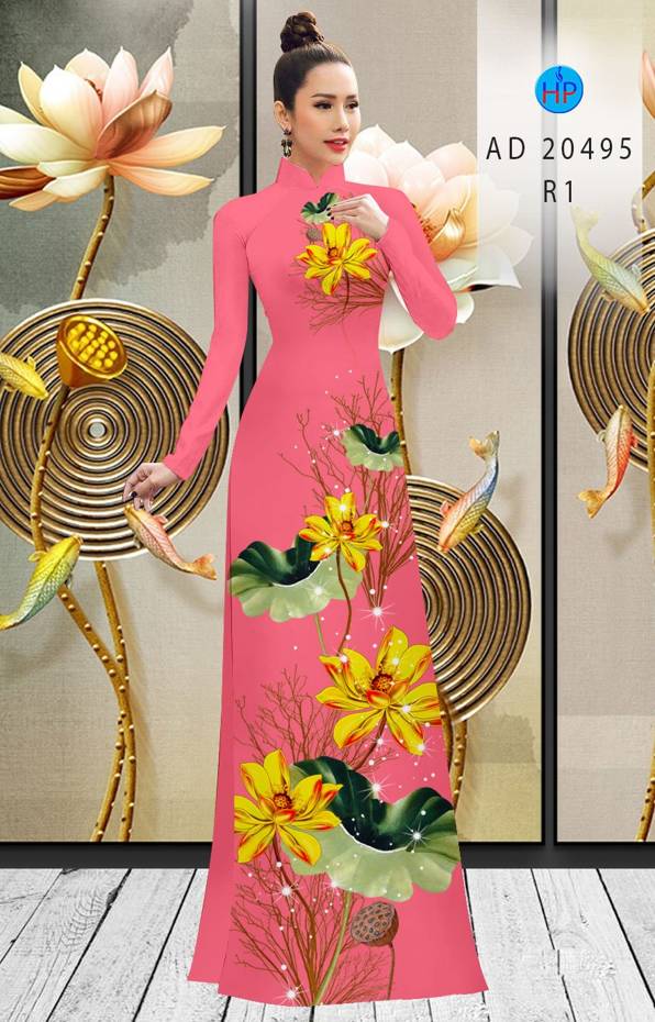 Vải Áo Dài Hoa Sen Vàng kiểu mới AD 20495 46 Vải Áo Dài Hoa Sen Vàng kiểu mới AD 20495