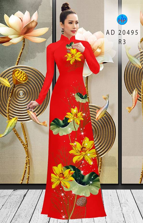 Vải Áo Dài Hoa Sen Vàng kiểu mới AD 20495 47 Vải Áo Dài Hoa Sen Vàng kiểu mới AD 20495